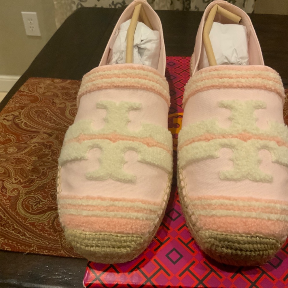 Tory Burch double t canvas espadrille in pink tulle, BNIB,MSRP$198, HTF - Picture 6 of 11